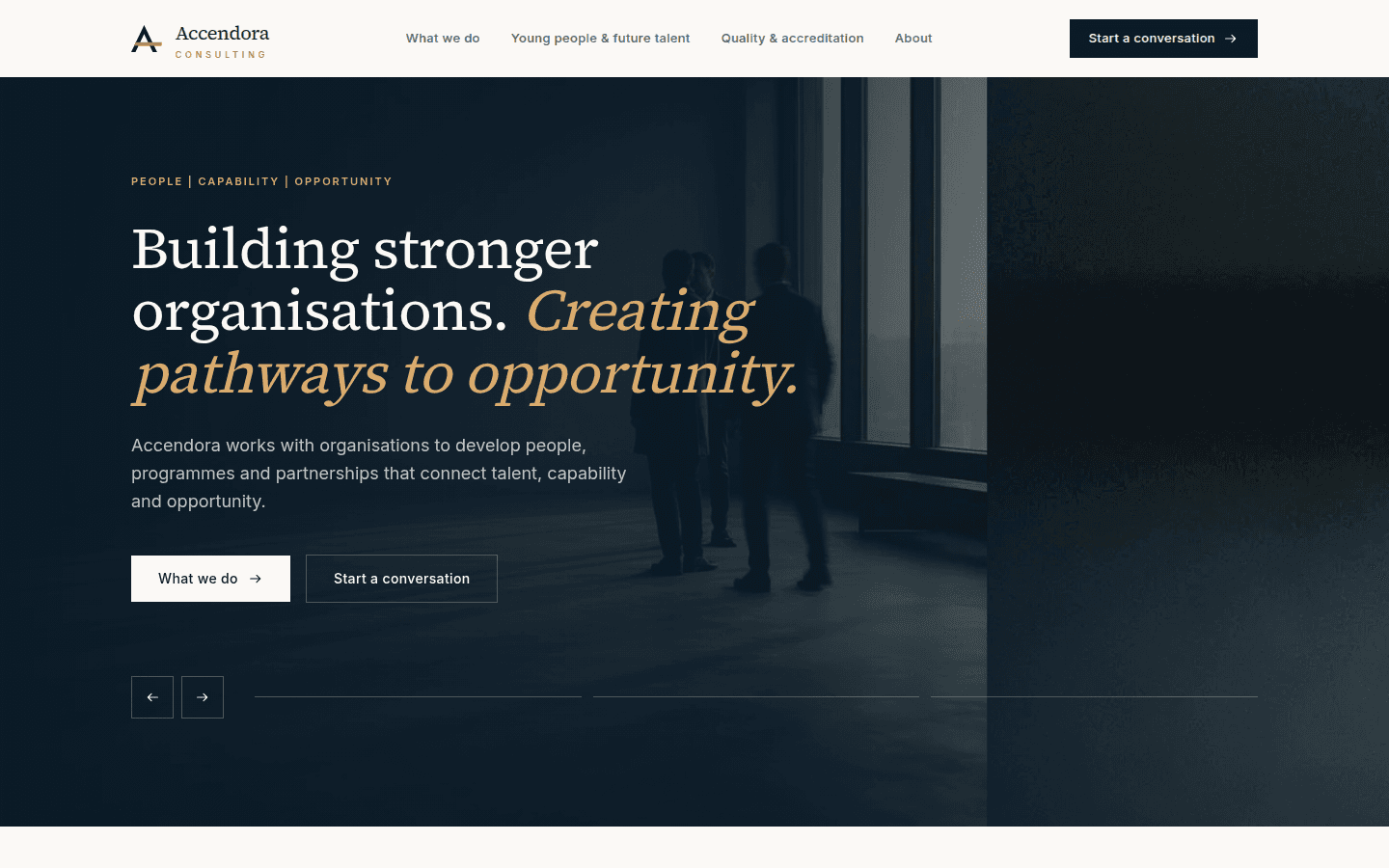 Accendora: Website for an organisational development firm connecting talent, capability and opportunity.